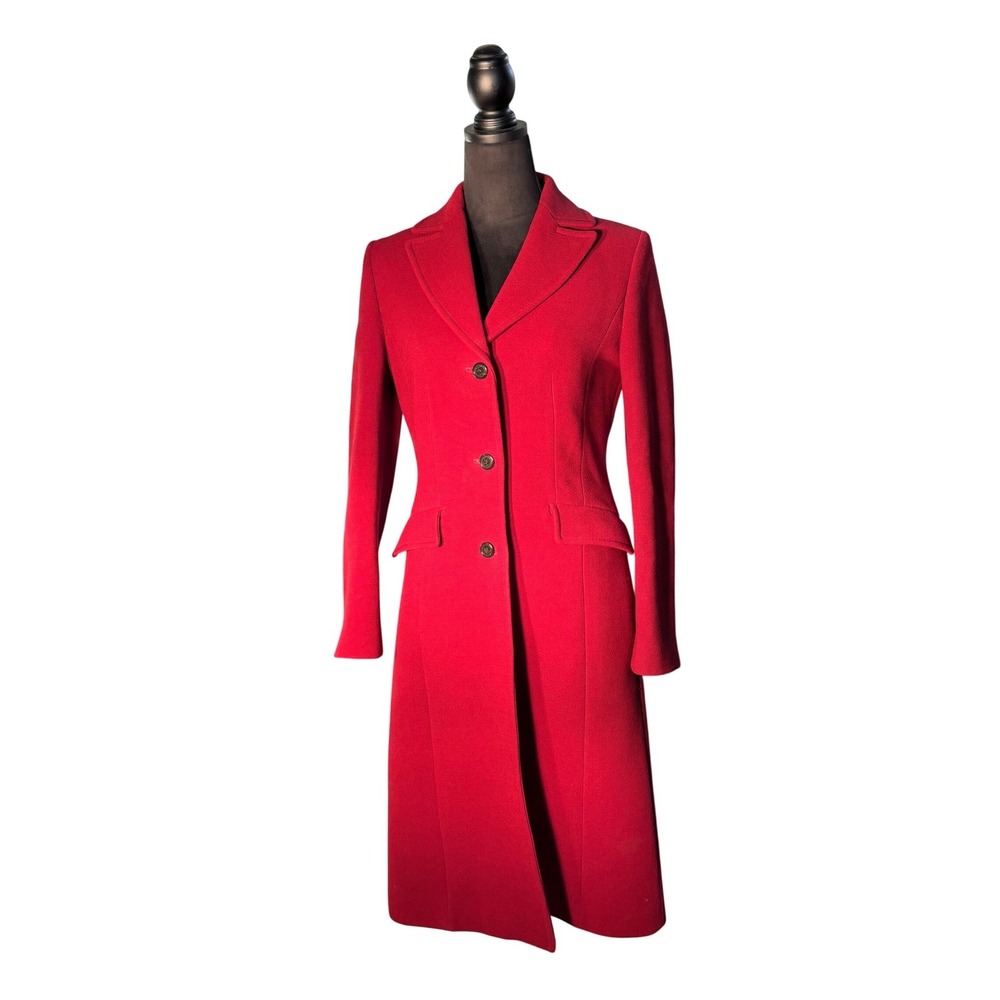 J.Crew Womens Red Tailored Long Coat Notched Lapel 3-Button Trench Jacket